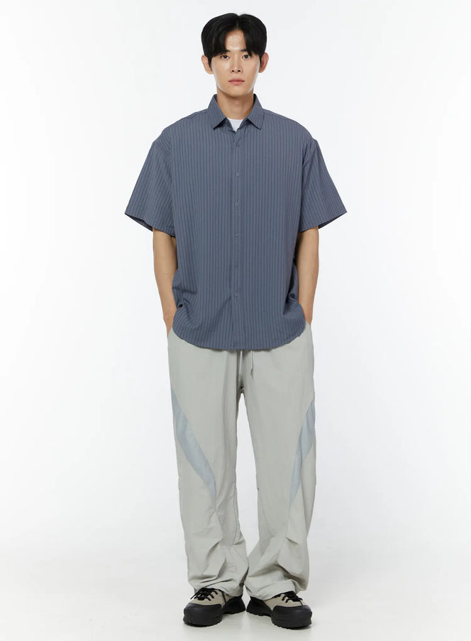 mens-striped-short-sleeve-shirt-iu504 / Blue