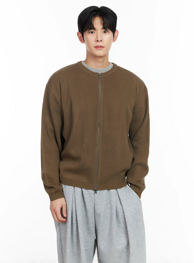 mens-zip-up-cardigan-im518 / Brown