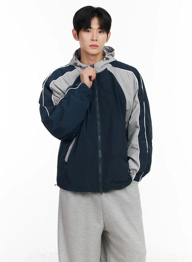 mens-color-block-hooded-jacket-im523 / Dark blue