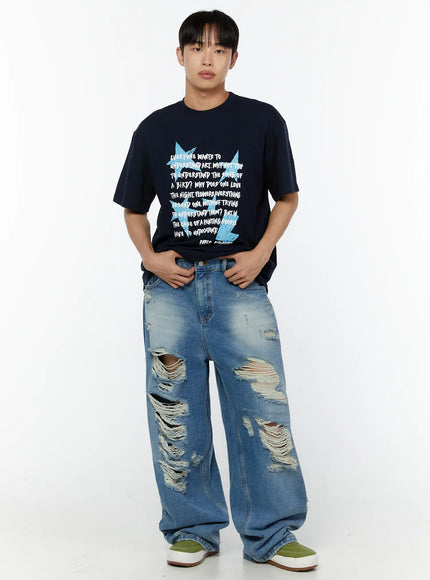 mens-typographic-tee-iu516 / Dark blue