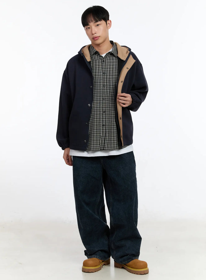 mens-two-way-button-hoodie-jacket-ia508 / Dark blue