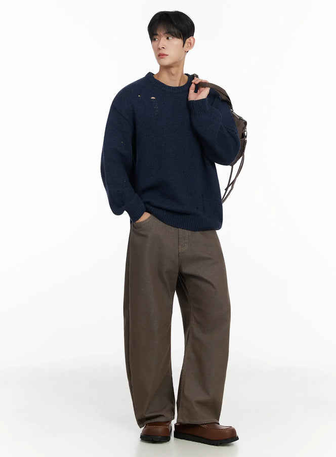 mens-distressed-wool-sweater-if516 / Dark blue