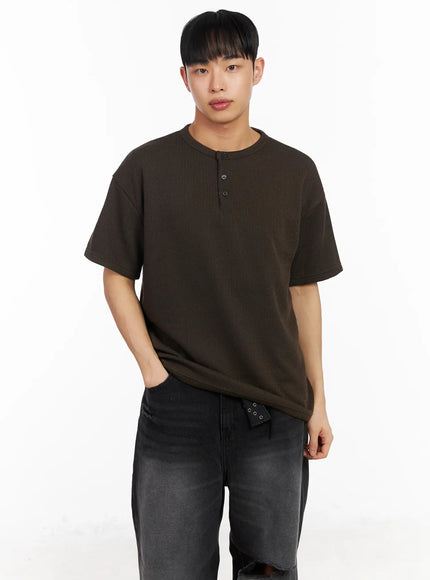 mens-classic-henley-ribbed-t-shirt-ia501 / Dark brown