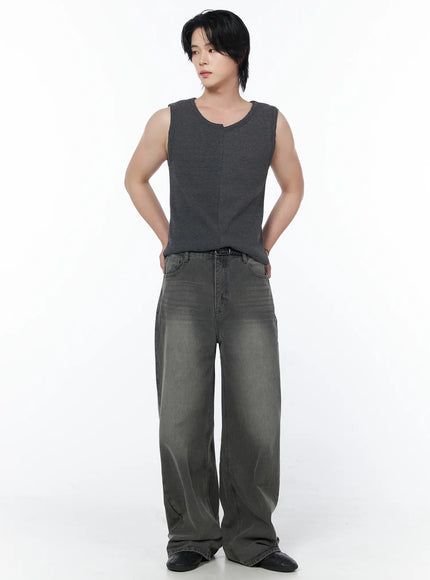 mens-asymmetric-cutout-sleeveless-top-iy522 / Dark gray