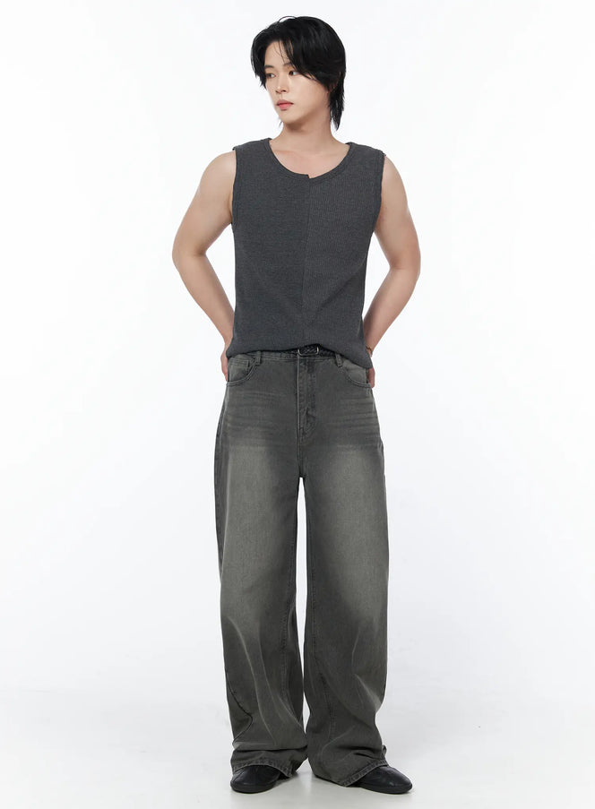 mens-asymmetric-cutout-sleeveless-top-iy522 / Dark gray