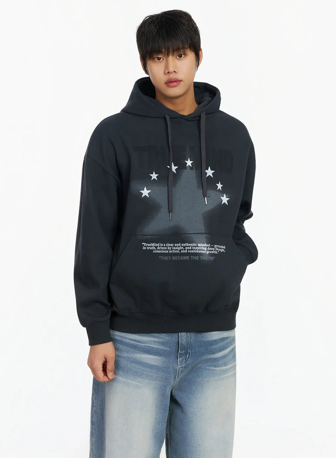 Men's Graphic Hoodie IF503 in Dark gray, size M/L