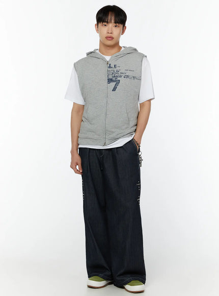 mens-hooded-zip-up-sleeveless-vest-iu516 / Gray
