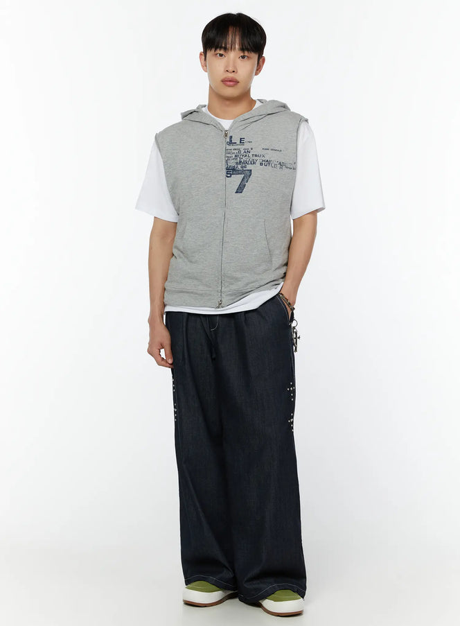 mens-hooded-zip-up-sleeveless-vest-iu516 / Gray