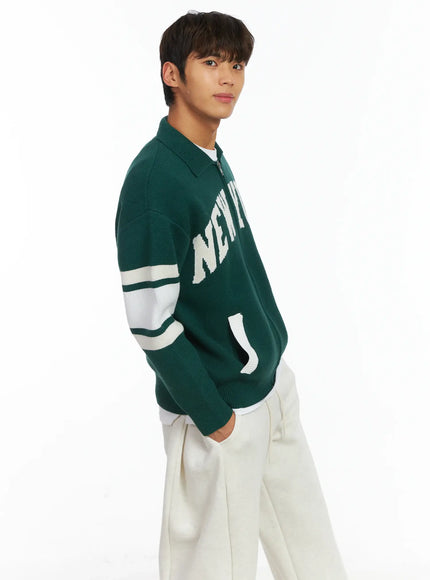 mens-new-york-collar-zip-up-cardigan-ij514 / Green