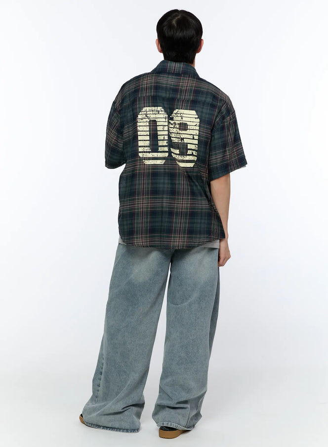 mens-plaid-graphic-short-sleeve-shirt-ia520 / Green