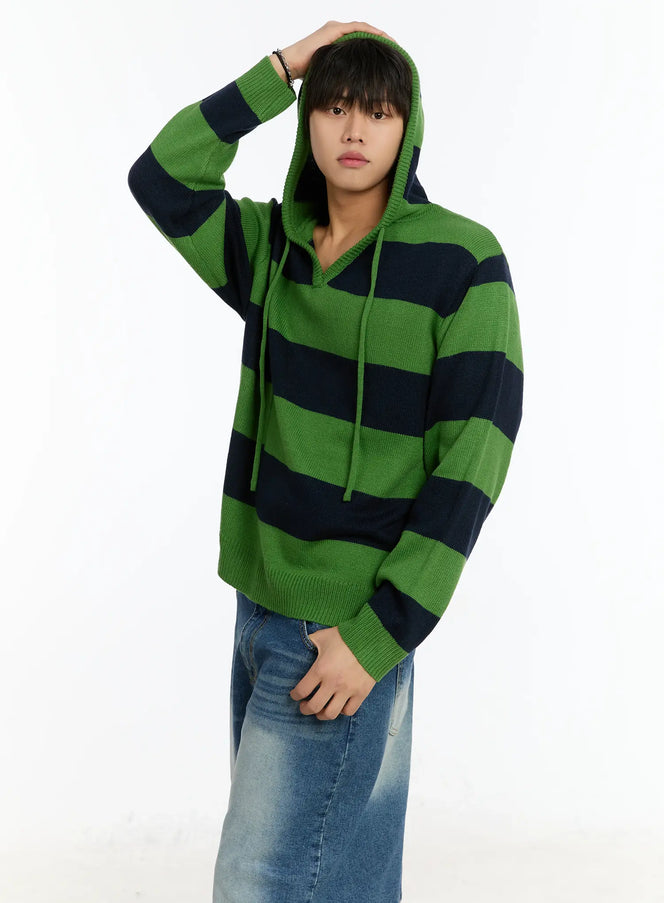 mens-striped-knit-hoodie-im503 / Green