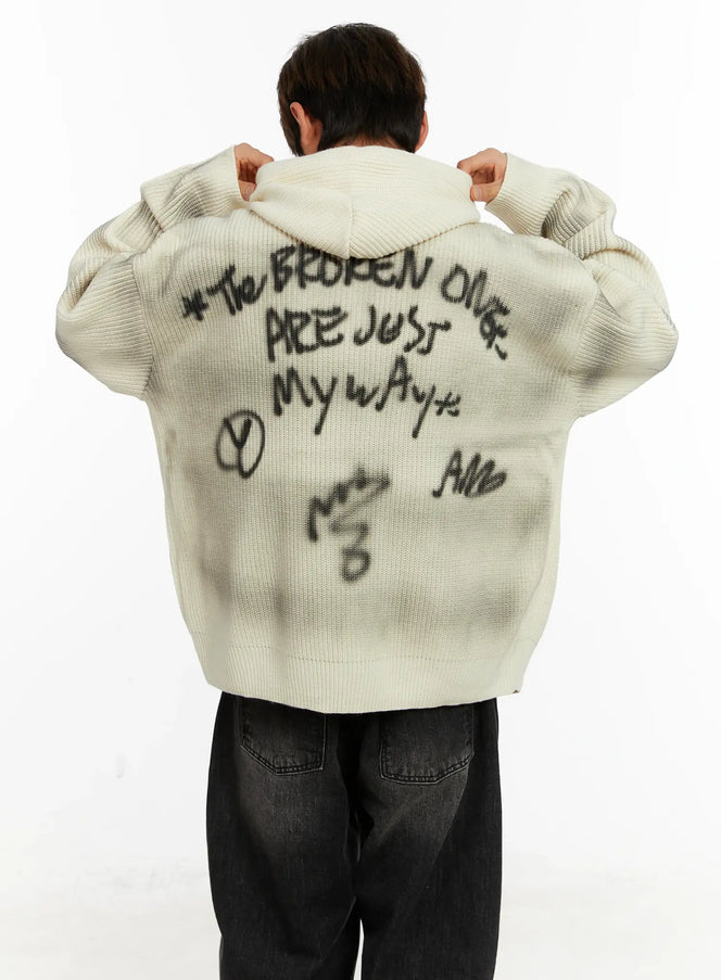 mens-graffiti-knit-hoodie-id524 / Light beige