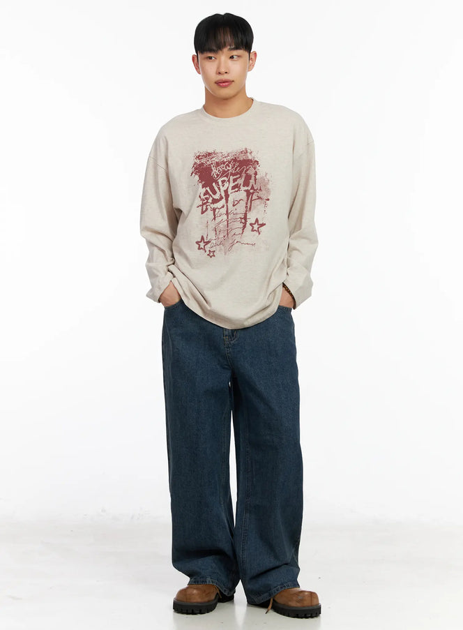 mens-graphic-long-sleeve-t-shirt-ia501 / Light beige
