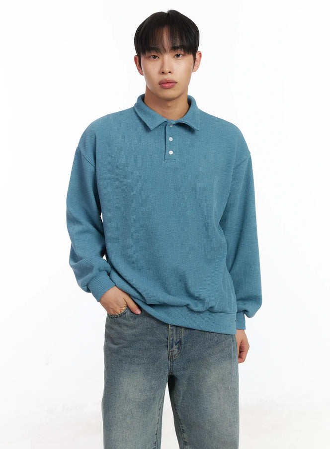 basic-ribbed-polo-long-sleeve-top-id515 / Light blue