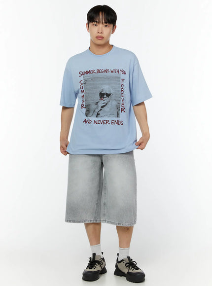 mens-summer-graphic-tee-iu516 / Light blue