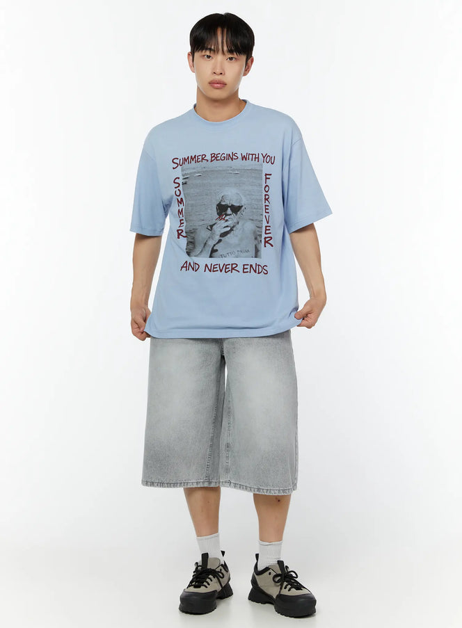 mens-summer-graphic-tee-iu516 / Light blue