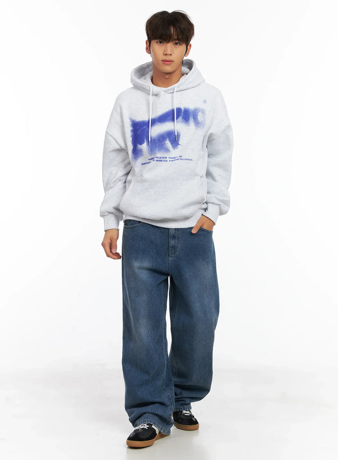 mens-spray-graphic-print-fleece-hoodie-id511 / Light gray