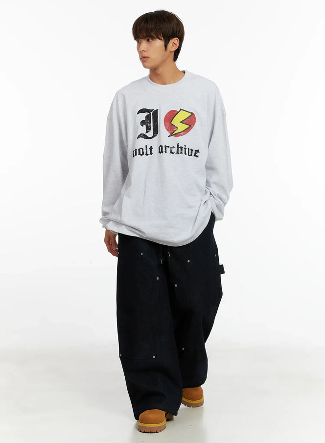 mens-graphic-bold-oversized-long-sleeve-shirt-id523 / Light gray