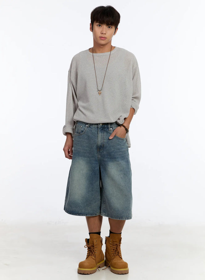 mens-waffle-knit-long-sleeve-top-im530 / Light gray