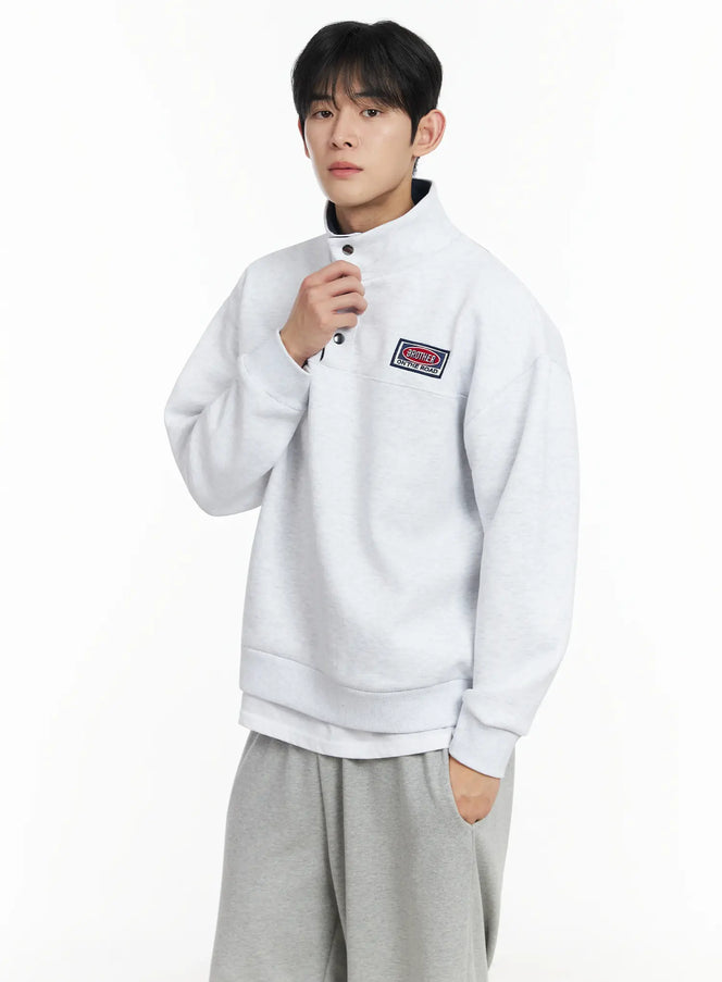 mens-brother-on-the-road-patch-half-snap-sweatshirt-if517 / Light gray