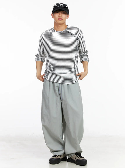 mens-button-accent-stripe-long-sleeve-tee-ia502 / White