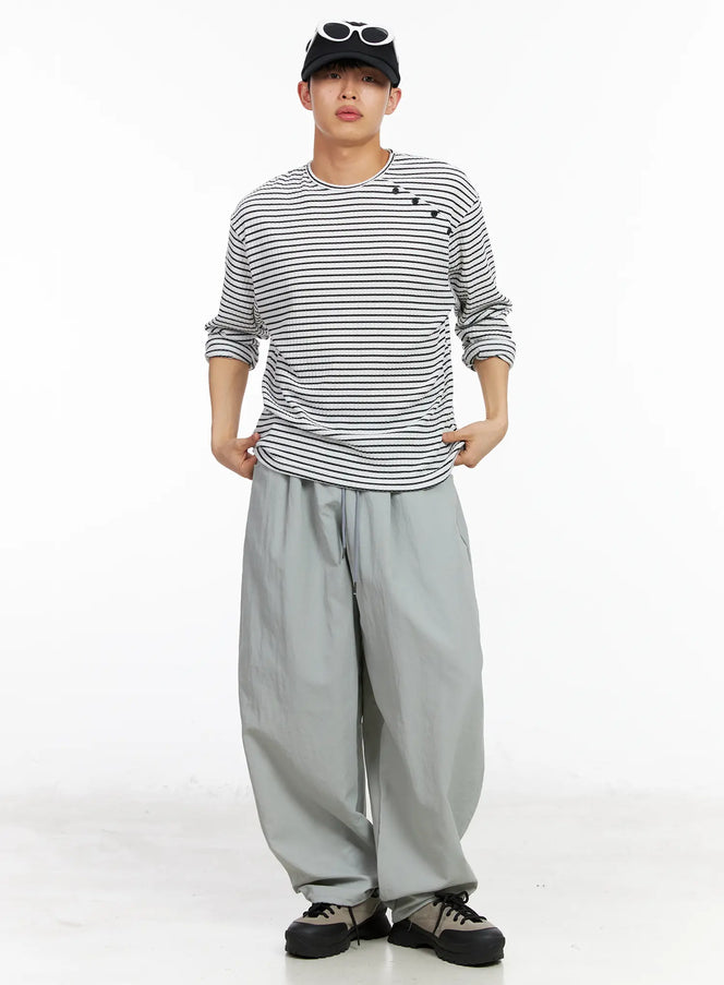 mens-button-accent-stripe-long-sleeve-tee-ia502 / White