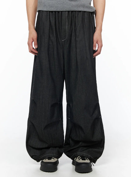mens-plaid-pocket-drawstring-jeans-black-iu510