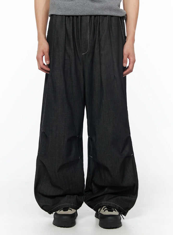mens-plaid-pocket-drawstring-jeans-black-iu510