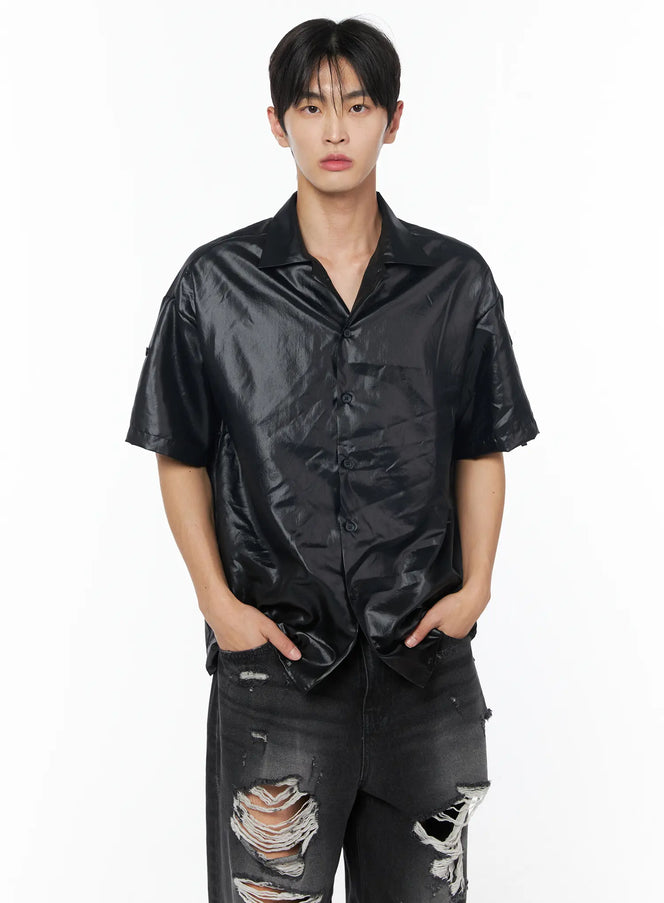mens-glossy-open-collar-short-sleeve-button-up-shirt-iu510