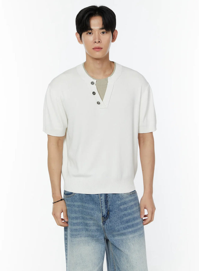 mens-layered-henley-neck-short-sleeve-knit-iu504