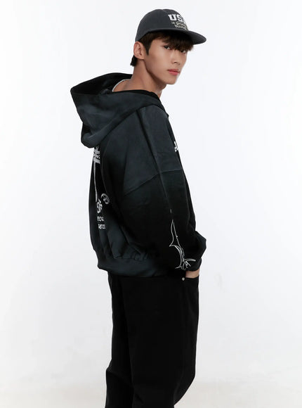 Men's Graphic Zip-Up Hoodie IS530 - Korean Men's Fashion | LEWKIN Men's Graphic Zip-Up Hoodie IS530 - Korean Men's Fashion | LEWKIN