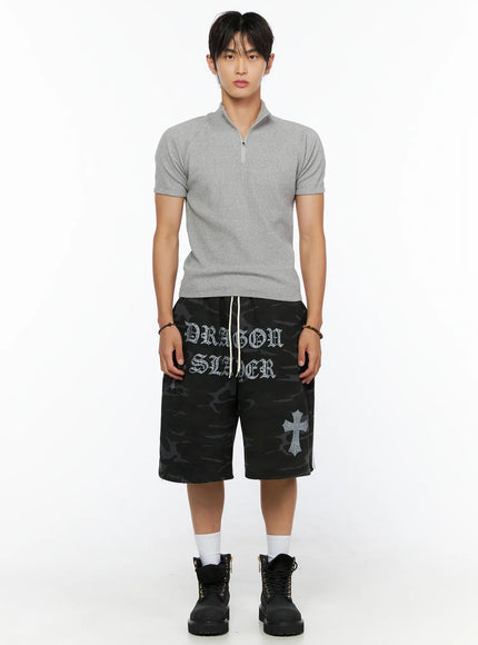 Men's Ribbed Short Sleeve Quarter Zip T-Shirt  IL520