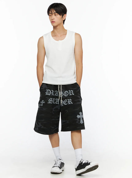 Men's Camo Graphic Drawstring Shorts IL520