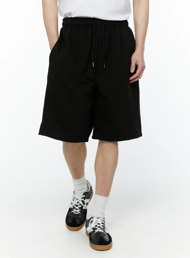 mens-side-slit-bermuda-sweat-shorts-black-iy504 / Black