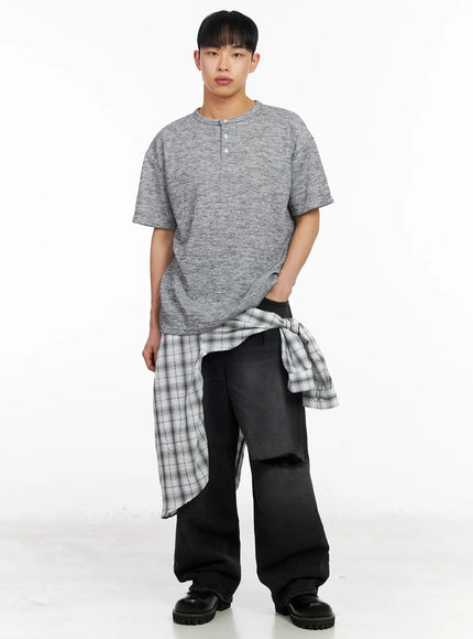 mens-classic-henley-ribbed-t-shirt-ia501 / Gray