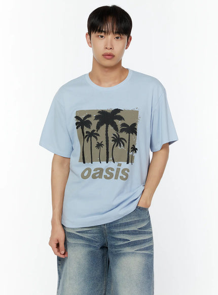 mens-oasis-palm-graphic-tee-iu515 / Light blue