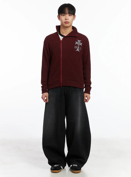 cross-print-high-neck-zip-up-cardigan-id515