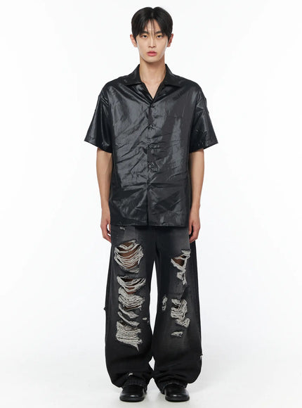 mens-glossy-open-collar-short-sleeve-button-up-shirt-iu510