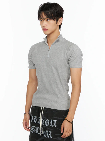 Men's Ribbed Short Sleeve Quarter Zip T-Shirt  IL520