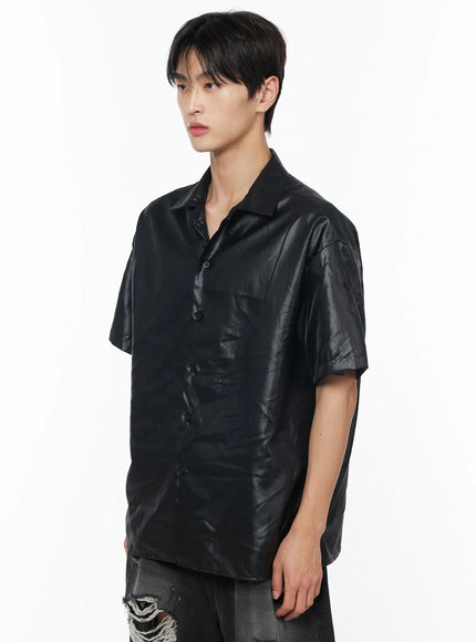 mens-glossy-open-collar-short-sleeve-button-up-shirt-iu510