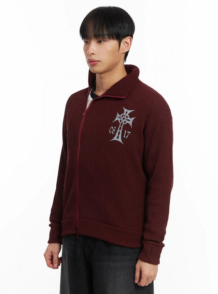 cross-print-high-neck-zip-up-cardigan-id515