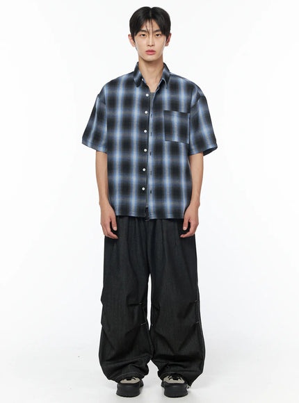 mens-plaid-pocket-drawstring-jeans-black-iu510