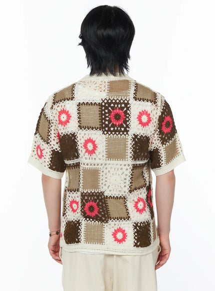 mens-crochet-knit-short-sleeve-cardigan-iy525