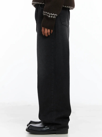 mens-straight-semi-wide-fleece-jeans-black-ij514