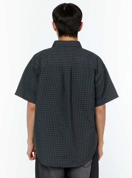 mens-plaid-short-sleeve-shirt-dark-green-iu516