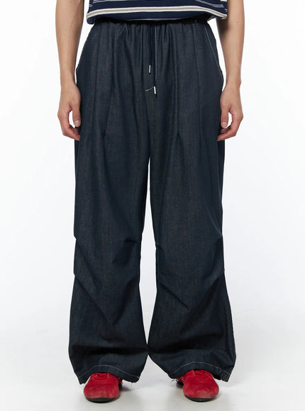 mens-plaid-pocket-drawstring-jeans-dark-blue-iu510