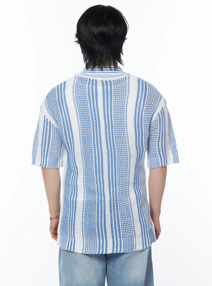 mens-striped-short-sleeve-knit-cardigan-iy525