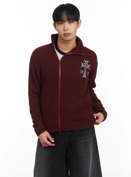 cross-print-high-neck-zip-up-cardigan-id515