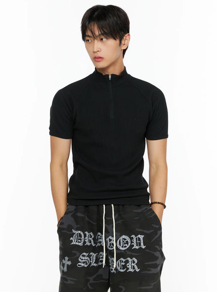 Men's Ribbed Short Sleeve Quarter Zip T-Shirt  IL520