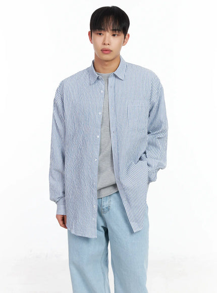 mens-oversized-striped-collar-shirt-im511 / Blue